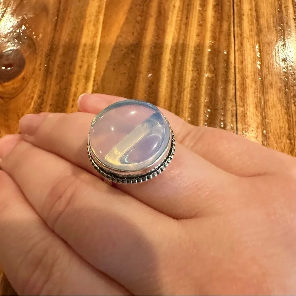 2106 Stunning Translucent Blue Opaline Silver Women's Ring